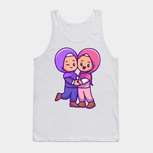 Couple Girl Moslem Celebrating Eid Mubarak Cartoon Tank Top